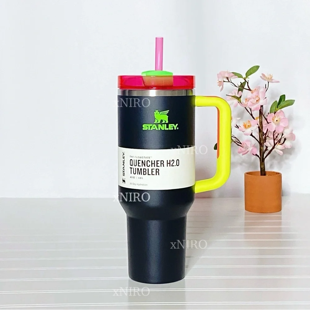 Stanley Black Neon Quencher Flowstate 40oz Spring Fling Tumbler